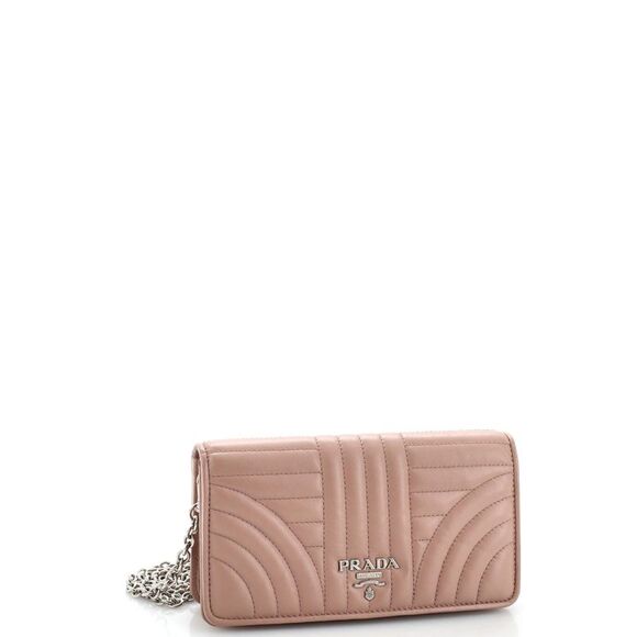 Prada Wallet on Chain Diagramme Quilted Leather Neutral - Picture 2 of 7